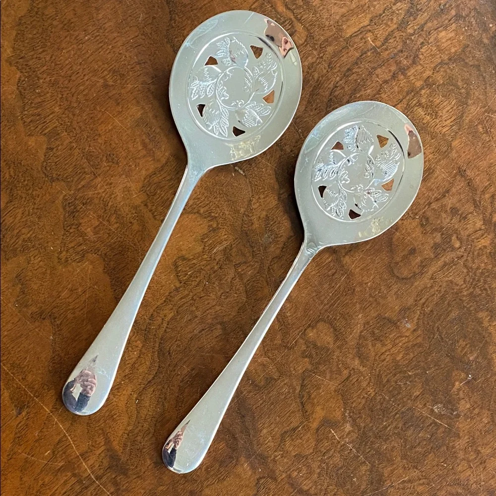 Vintage Silver Plate Cranberry Spoon Tomato Server Made in Italy set of 2